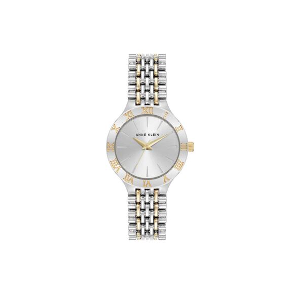 Anne Klein Iconic Round Roman Numeral Bezel Watch AK-5171SVTT - Picture 1 of 2